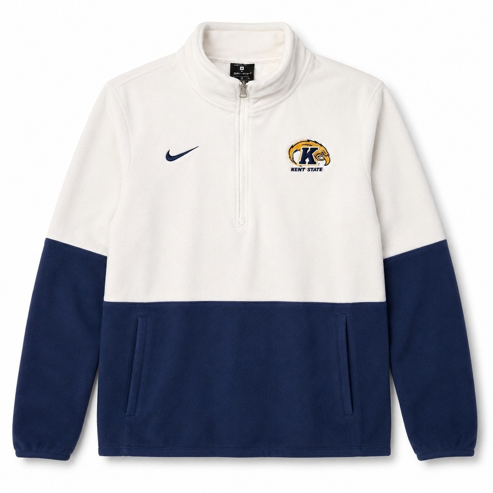 Nike Kent State Pullover Mens Medium White Navy Fleece Quarter Zip Excellent